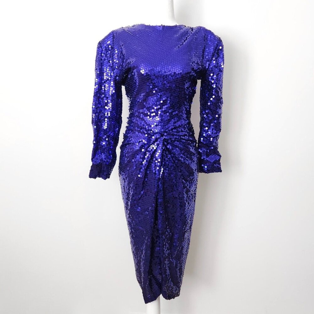 Vicky Tiel Vintage 80s Purple Sequin Cocktail Dress Sz 38 Paris Couture Party